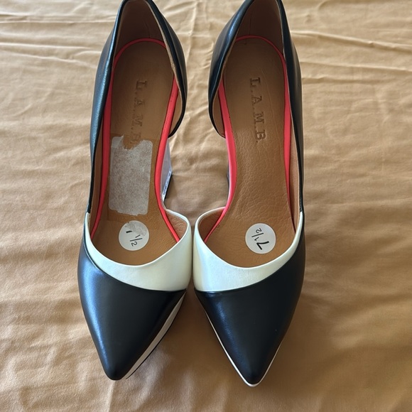 L.A.M.B. Woman’s Slip On Heels Black and White Hot Pink Wedge Heels - Picture 3 of 13